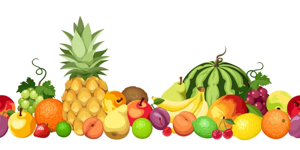 Fondo horizontal sin costura con varias frutas. Ilustración vectorial . — Archivo Imágenes Vectoriales