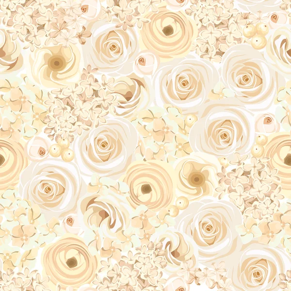様々 なライト ベージュ花でシームレスな背景は。ベクトル図. — ストックベクタ