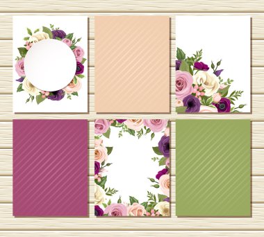 El ilanları renkli gül ve lisianthus çiçekli kümesi. Vektör çizim.