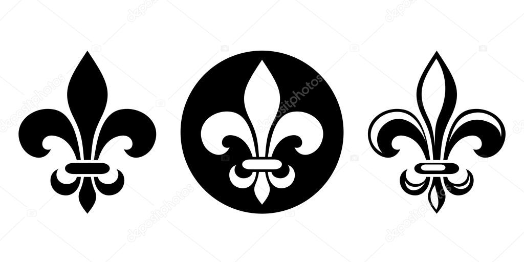 Fleur-de-lis. Set of black silhouettes of lily flowers. Vector illustration.