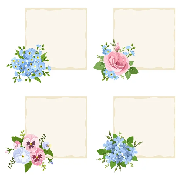 Vector cards with various blue and pink flowers. — Stock Vector