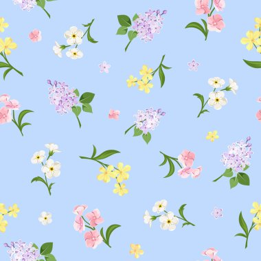 Mavi renkli çiçekler ile Seamless modeli. Vektör çizim.