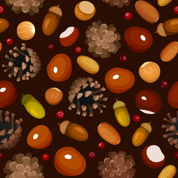 Autumn seamless background with various nuts. Vector illustration. — Stock Vector