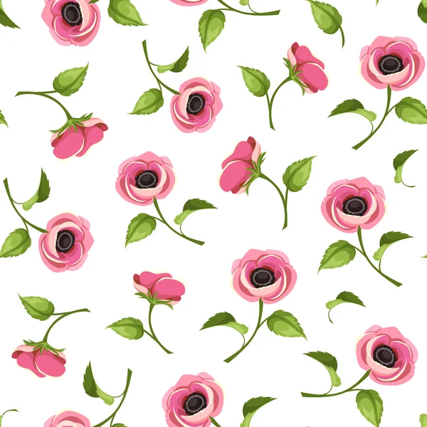 Patrón sin costuras con flores de anémona rosa. Ilustración vectorial . — Vector de stock