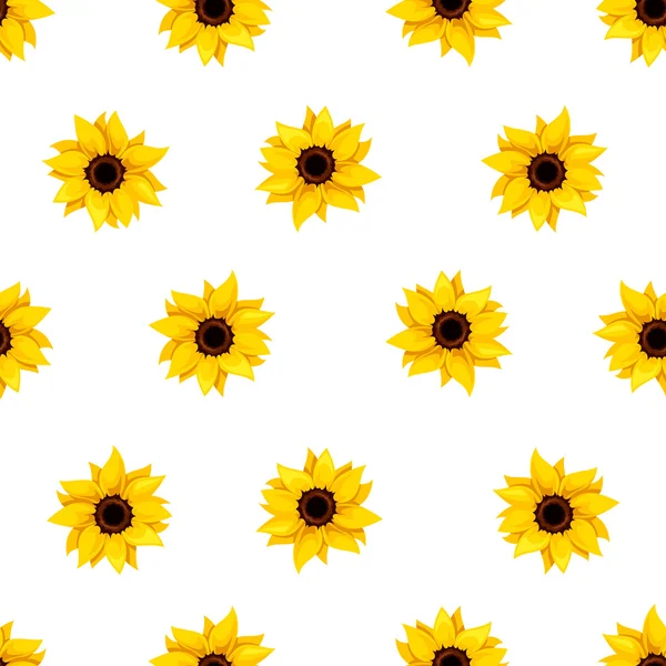 Nahtloses Muster mit Sonnenblumen auf weißem Grund. Vektorillustration. — Stockvektor