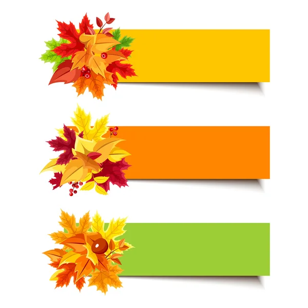 Bandeiras coloridas vetoriais com folhas de outono . — Vetor de Stock
