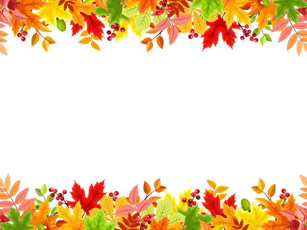 Fundo sem costura horizontal com folhas de outono coloridas. Ilustração vetorial . — Vetor de Stock