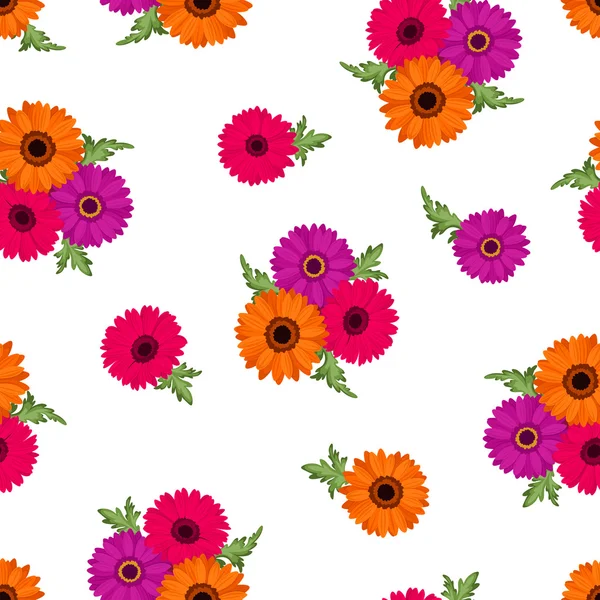 Modèle sans couture avec des fleurs de gerbera colorées. Illustration vectorielle . — Image vectorielle