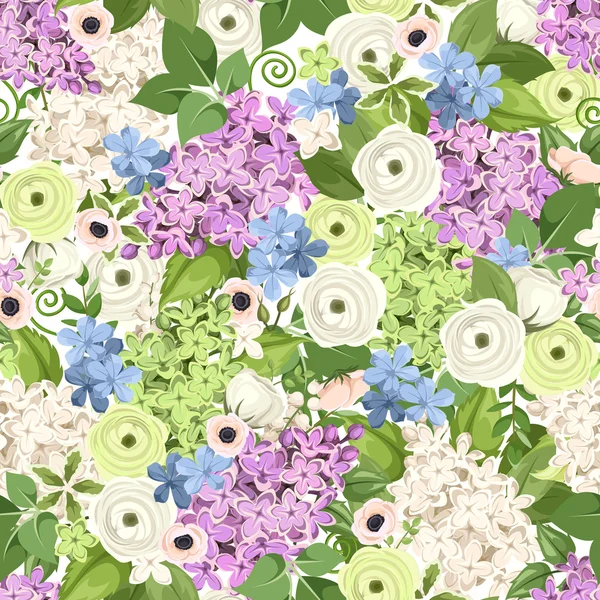 Απρόσκοπτη υπόβαθρο με διάφορα λουλούδια. Vector εικονογράφηση. — Διανυσματικό Αρχείο