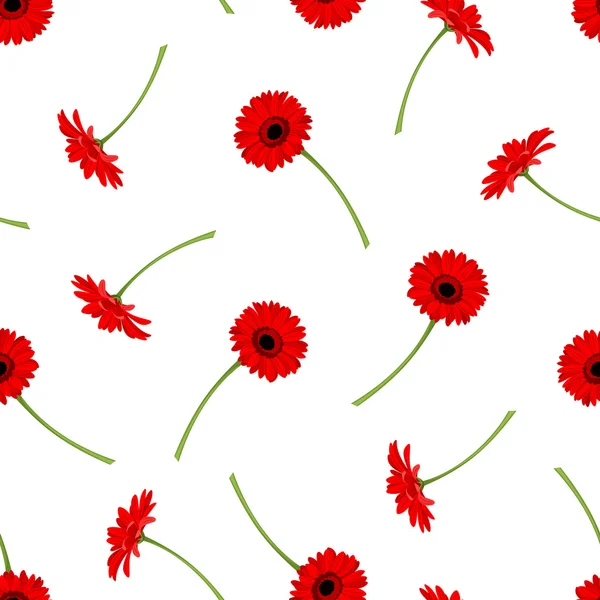 Padrão sem costura com flores de gerbera vermelho. Ilustração vetorial . — Vetor de Stock