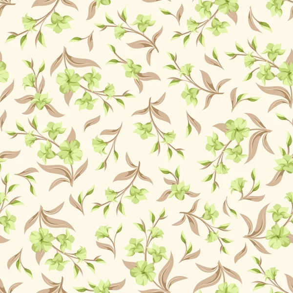 Seamless green and beige pattern with flowers. Vector illustration. — Stock Vector