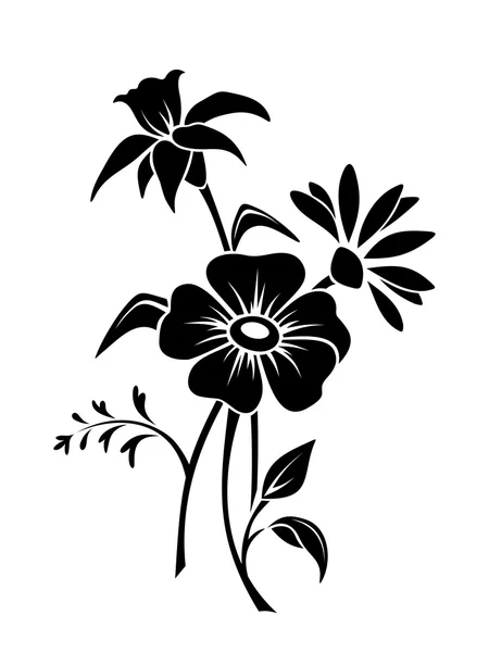 Black silhouette of flowers. Vector illustration. Stock Illustration