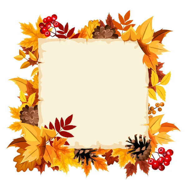 Tarjeta vectorial con hojas coloridas de otoño . — Archivo Imágenes Vectoriales