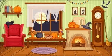 Halloween odası iç. Vektör çizim.