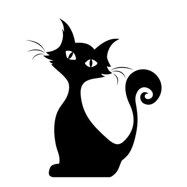 Sitting cat. Vector black silhouette. — Stock Vector