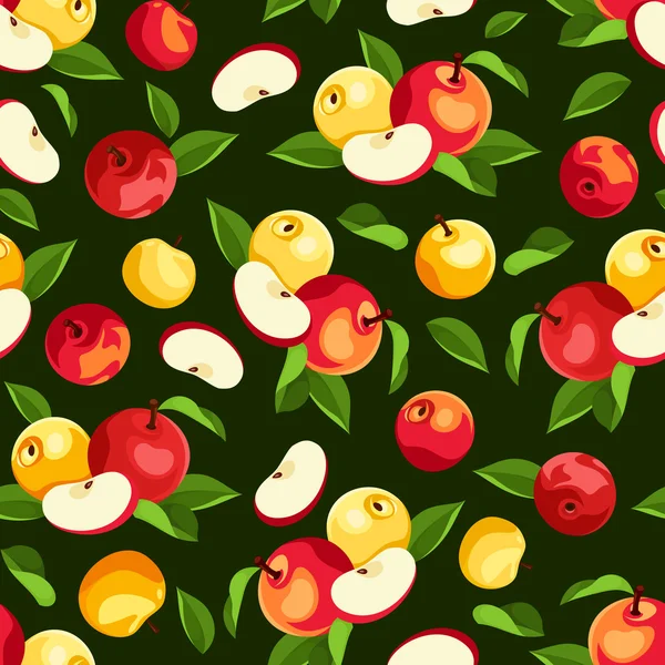 Seamless pattern with apples and leaves. Vector illustration. — Stock Vector