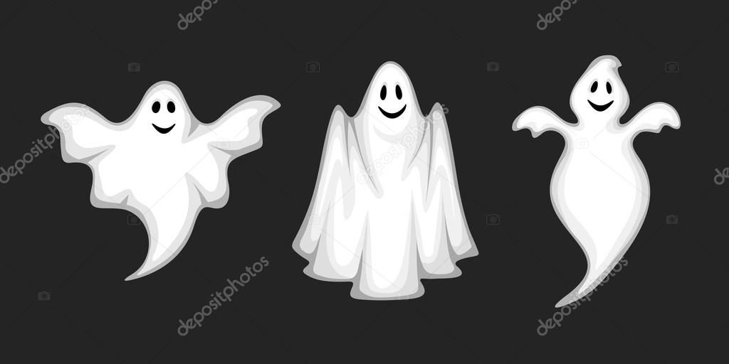 Set of ghosts isolated on black. Vector illustration.