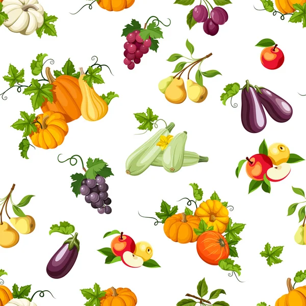 Бесшовный узор с различными овощами и фруктами. Векторная иллюстрация . — стоковый вектор