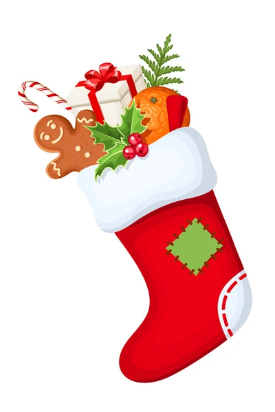 Рождественский носок с подарками. Векторная иллюстрация . — стоковый вектор