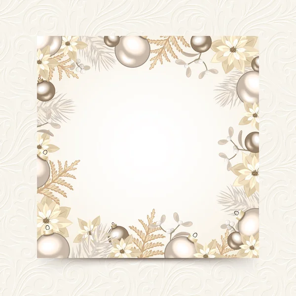 Beyaz ve gümüş süslemeleri ile Noel kartı. Vektör eps-10. — Stok Vektör
