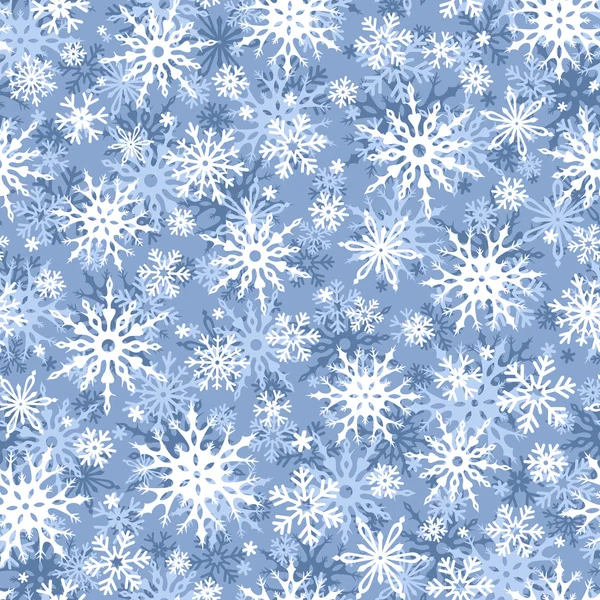 Boże Narodzenie bezszwowe biały i niebieski tło z płatki śniegu. Ilustracja wektorowa. — Wektor stockowy