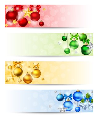 Renkli Noel topları ile dört afiş. Vektör eps-10.