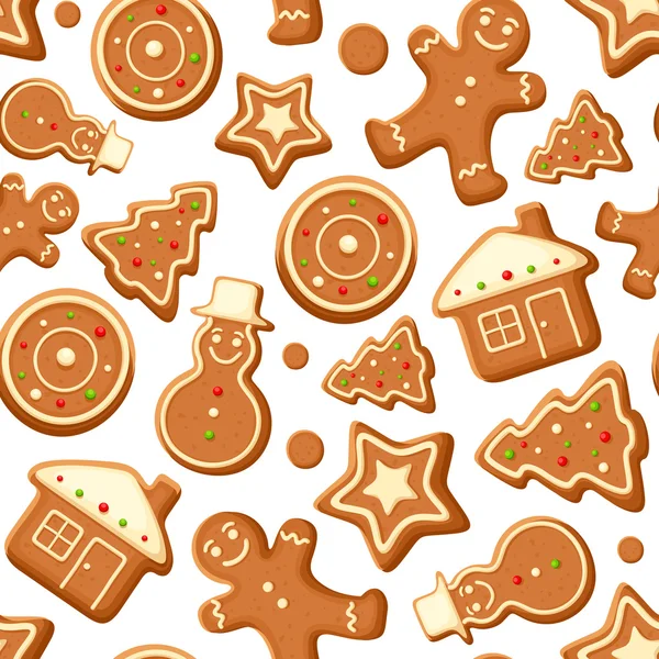 Seamless background with gingerbread cookies. Vector illustration. — Stock Vector