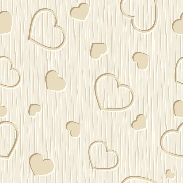 Valentine's day seamless pattern with hearts carved on a wooden background. Vector illustration. — Stock Vector