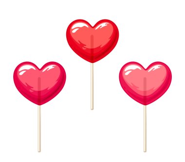 Kırmızı ve pembe Sevgililer kalp lolipop. Vektör çizim.