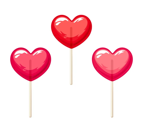 Rode en roze Valentijnsdag hart lollies. Vectorillustratie. — Stockvector