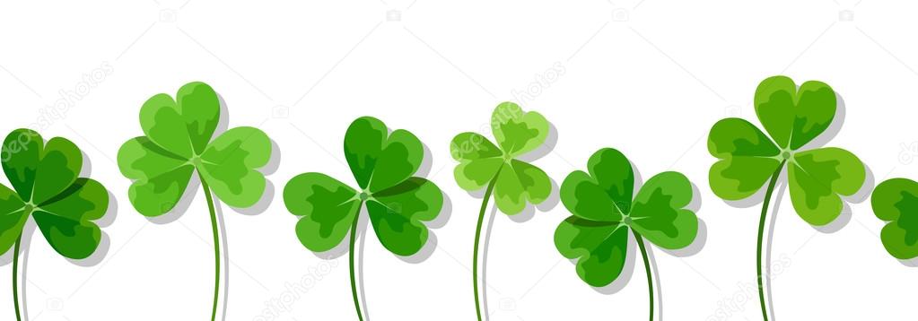 St. Patrick's day horizontal seamless background with clovers (shamrock). Vector illustration.