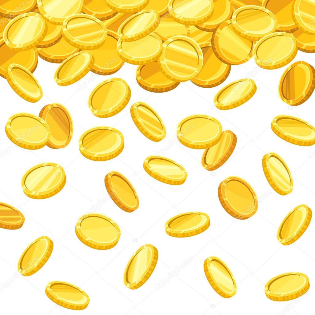 Background with falling golden coins. Vector illustration.