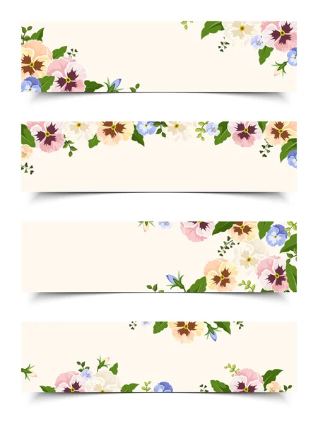 Web banners with colorful pansy flowers. Vector eps-10. — Stock Vector