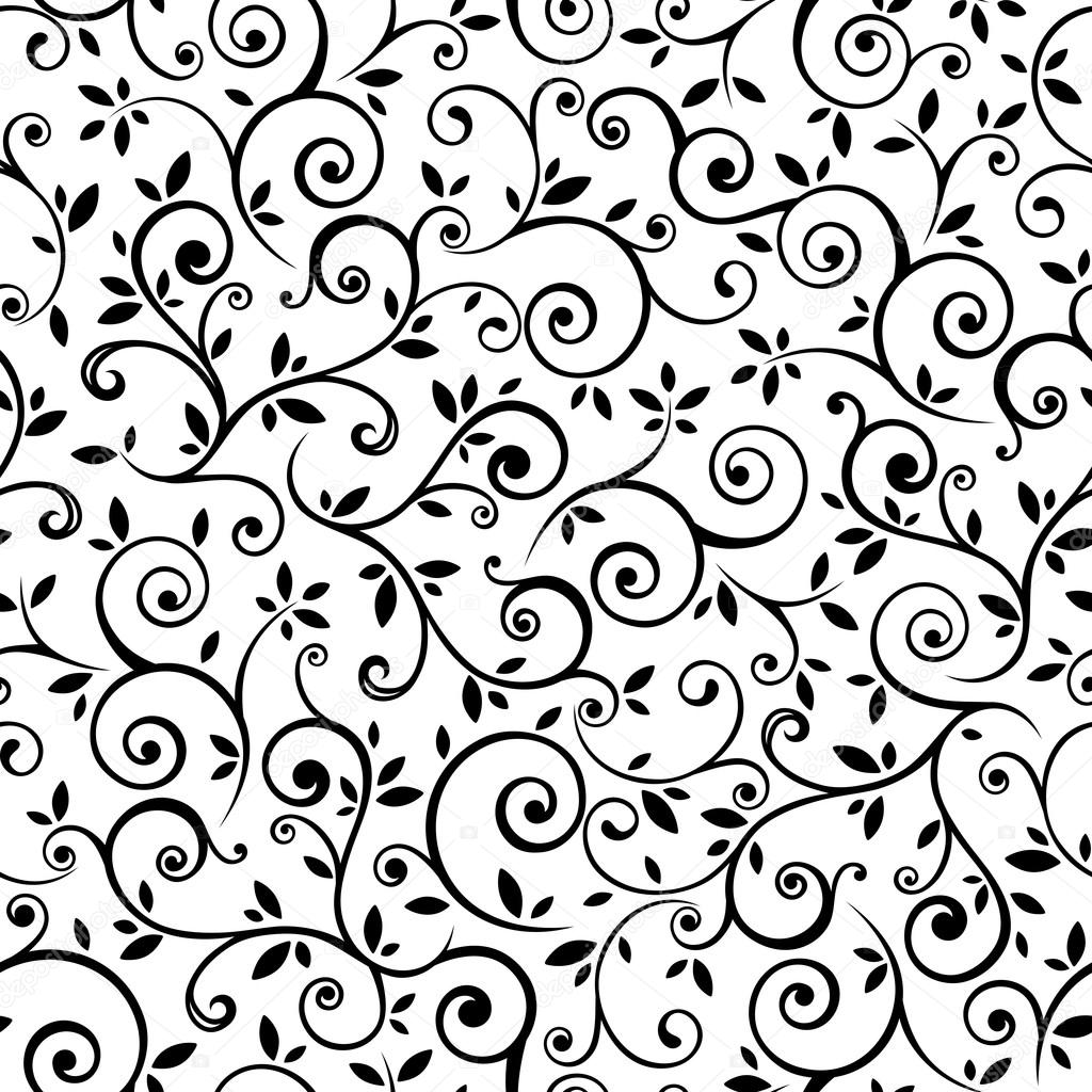 Vintage seamless black and white floral pattern. Vector illustration.