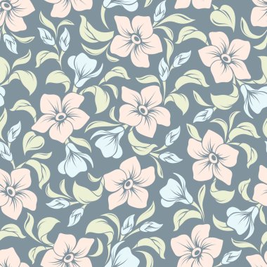 Mavi arka planda kusursuz çiçek deseni. Vektör illüstrasyonu.