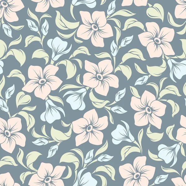 Patrón floral sin costuras sobre un fondo azul. Ilustración vectorial . — Archivo Imágenes Vectoriales