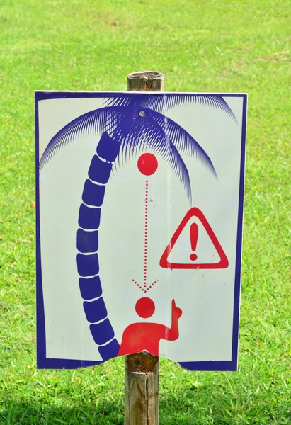 Martinique, a sign of coconut fall in a park in the city of Sai — Stock Photo, Image