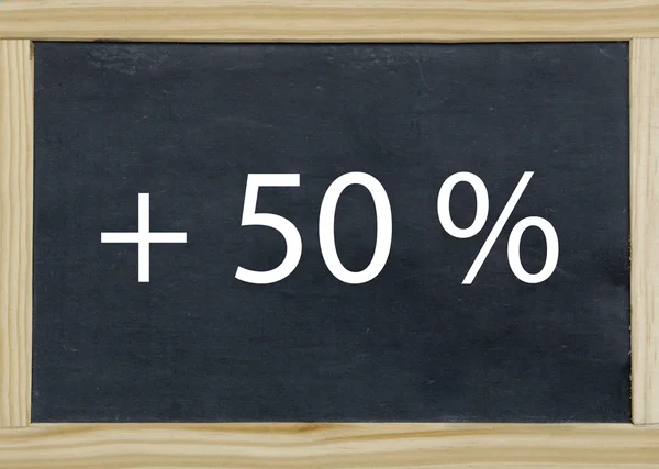 + 50 % written on a chalkboard — Stock Photo, Image