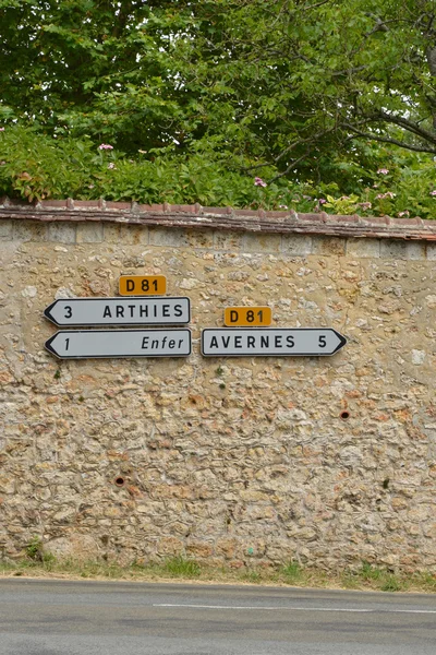 Wy dit Joli village, France - august 8 2015 : road sign — Stock Photo, Image