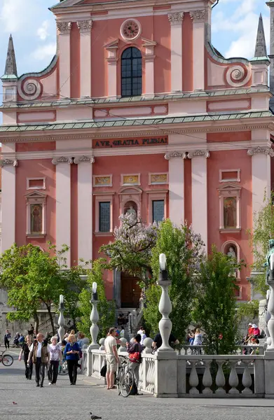 Szlovénia Festői Történelmi Ferences Templom Angyali Üdvözlet Ljubljana — Stock Fotó