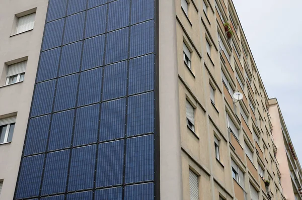 Photovoltaic Panels Wall Building Alsace — Stock Photo, Image