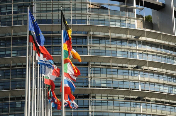 France Flags European Parliament Strasbourg — Stock Photo, Image