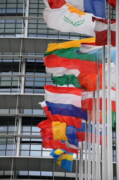 Francie Vlajky Evropský Parlament Štrasburku — Stock fotografie