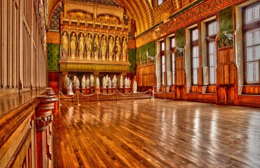 Pierrefonds; France - april 3 2017 : hall of Preuses, the ballroom in the historical castle  clipart