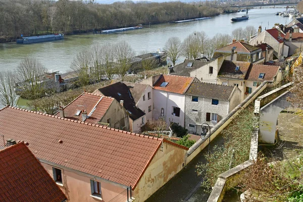 Conflans Sainte Honorine Francja Luty 2021 Dom Przy Nabrzeżu Centrum — Zdjęcie stockowe