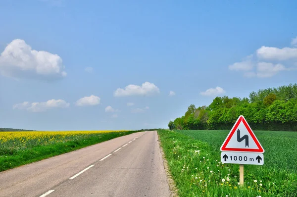 Sailly France June 2018 Turn Sign Country Road — Stock Photo, Image