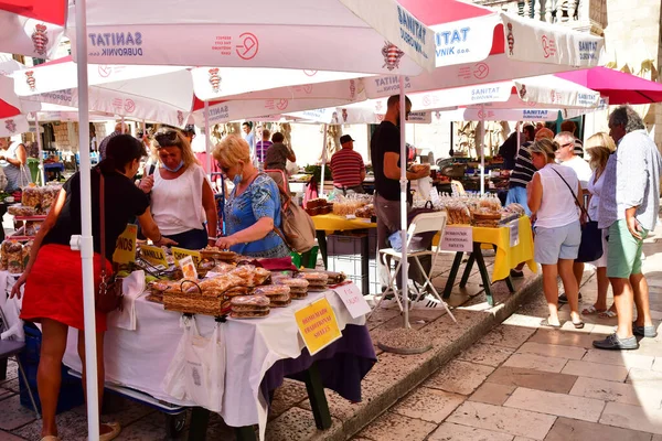 Dubrovnik Croatie Septembre 2021 Marché Pittoresque Vieille Ville — Photo