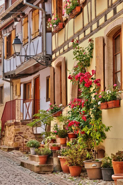 France, Alsace, festői régi régi falu Eguisheim — Stock Fotó