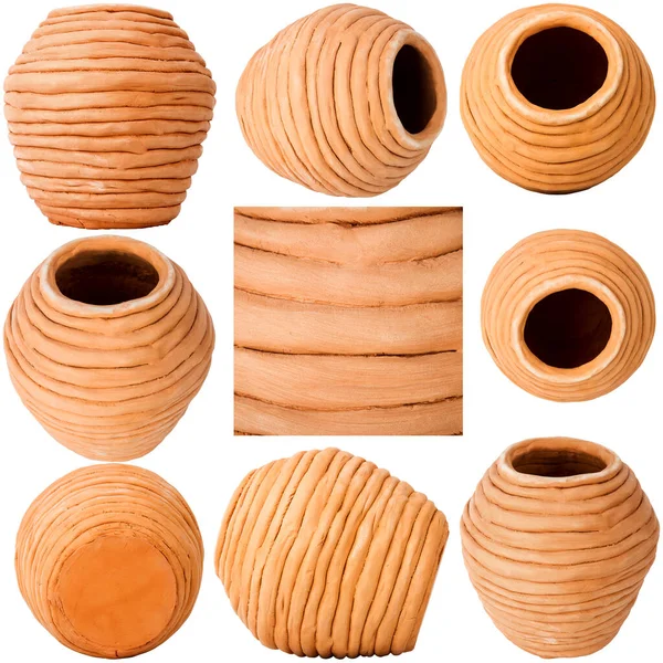 Collection Images Unglazed Handmade Coiled Pottery Pot Made Red Clay — Stock Photo, Image