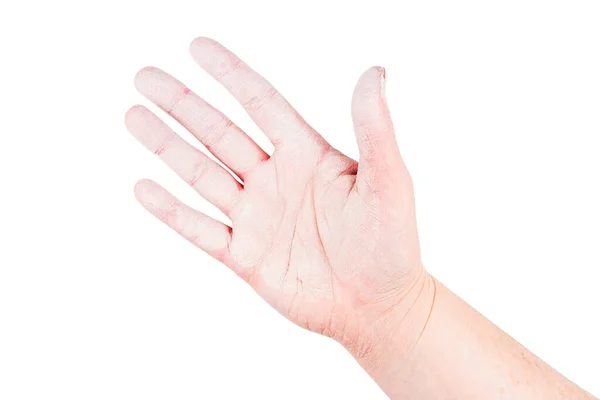 Schmutzige Aus Weißem Ton Weibliche Hand Isoliert Auf Weißem Hintergrund — Stockfoto